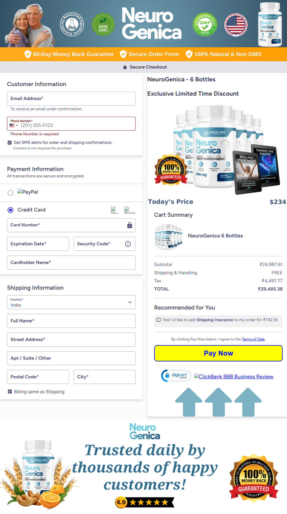 NeuroGenica secure checkout page